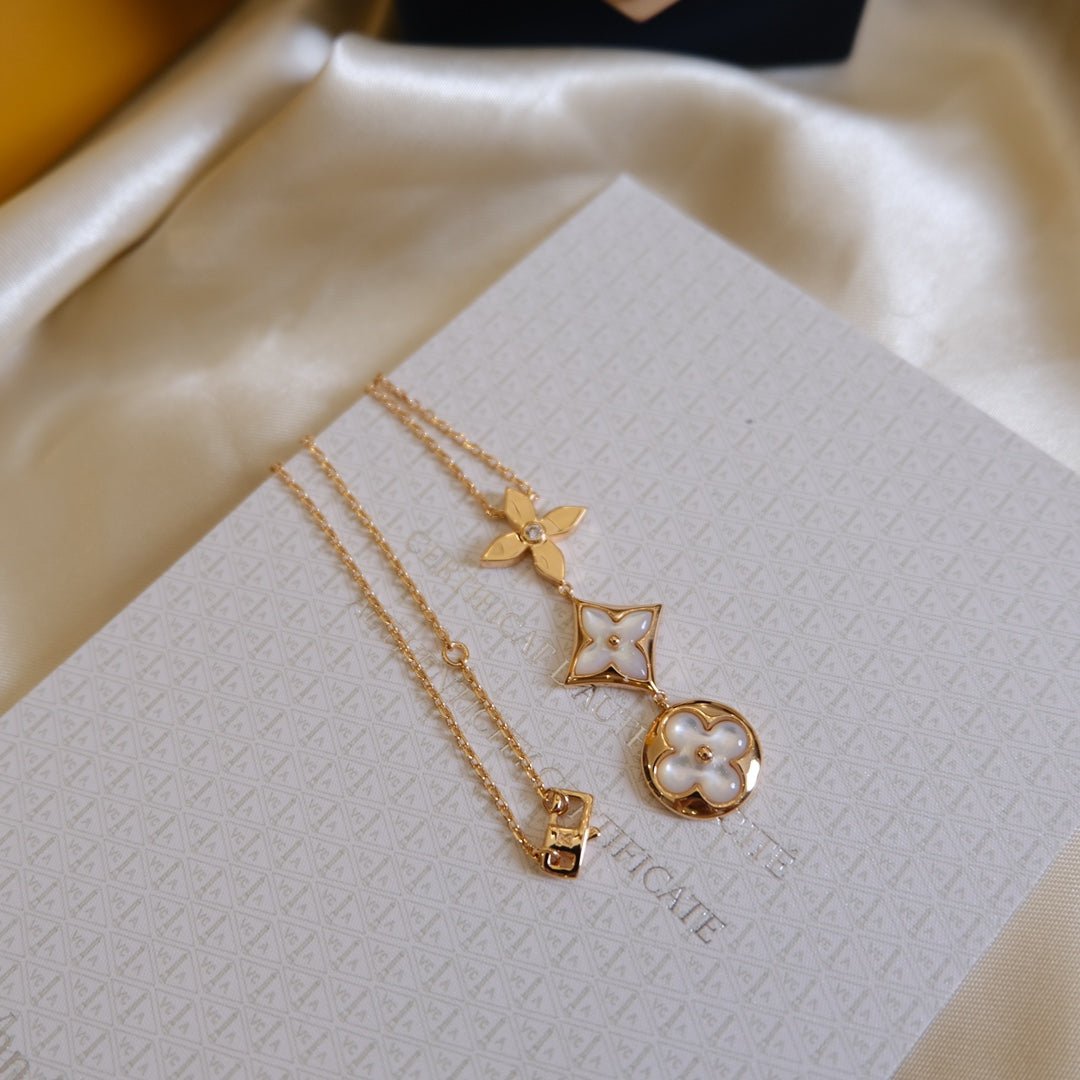 [Bijoux Regalia] COLLIER LARIAT COLOR BLOSSOM OR ROSE NACRE BLANCHE ET DIAMANT