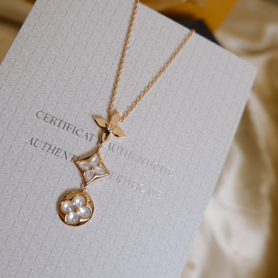 [Bijoux Regalia] COLLIER LARIAT COLOR BLOSSOM OR ROSE NACRE BLANCHE ET DIAMANT