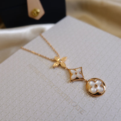 [Bijoux Regalia] COLLIER LARIAT COLOR BLOSSOM OR ROSE NACRE BLANCHE ET DIAMANT
