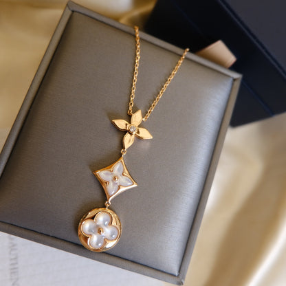 [Bijoux Regalia] COLLIER LARIAT COLOR BLOSSOM OR ROSE NACRE BLANCHE ET DIAMANT