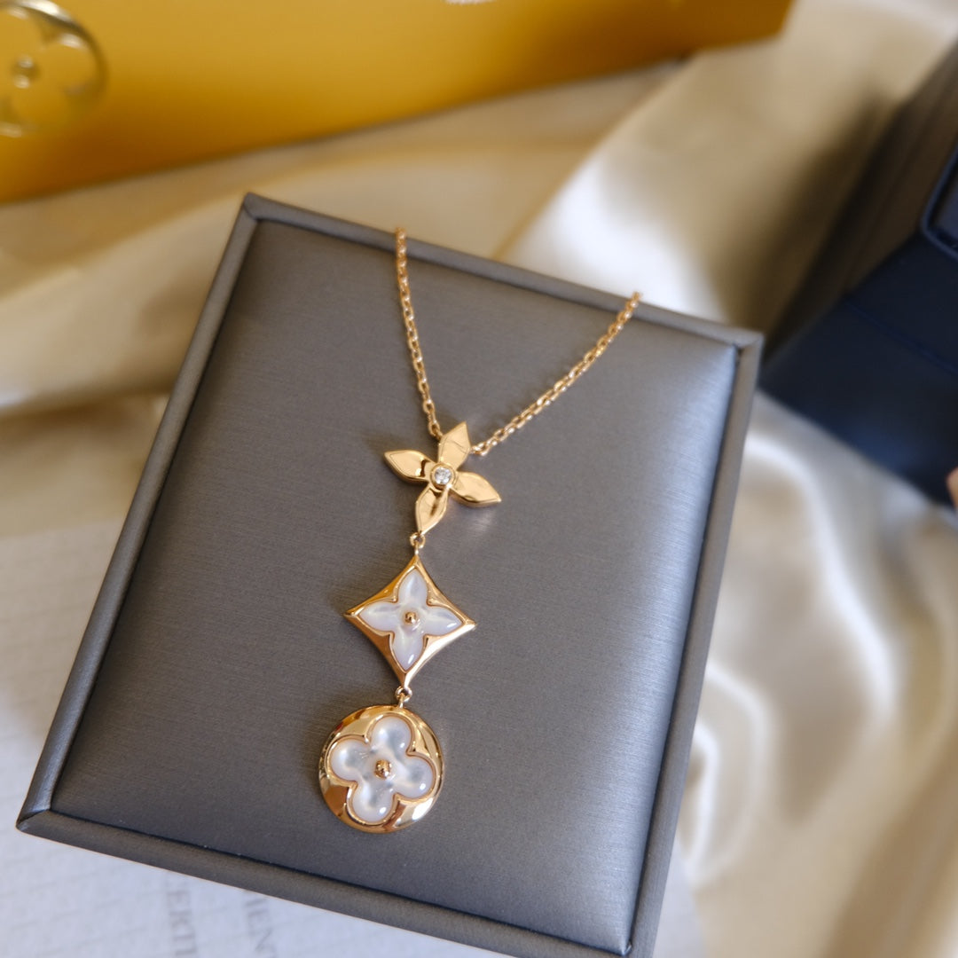 [Bijoux Regalia] COLLIER LARIAT COLOR BLOSSOM OR ROSE NACRE BLANCHE ET DIAMANT