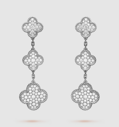 [Joyas Regalia] PENDIENTES DE PLATA CON 3 MOTIVOS DE TRÉBOL Y DIAMANTES