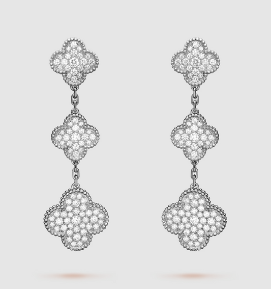 [Joyas Regalia] PENDIENTES DE PLATA CON 3 MOTIVOS DE TRÉBOL Y DIAMANTES