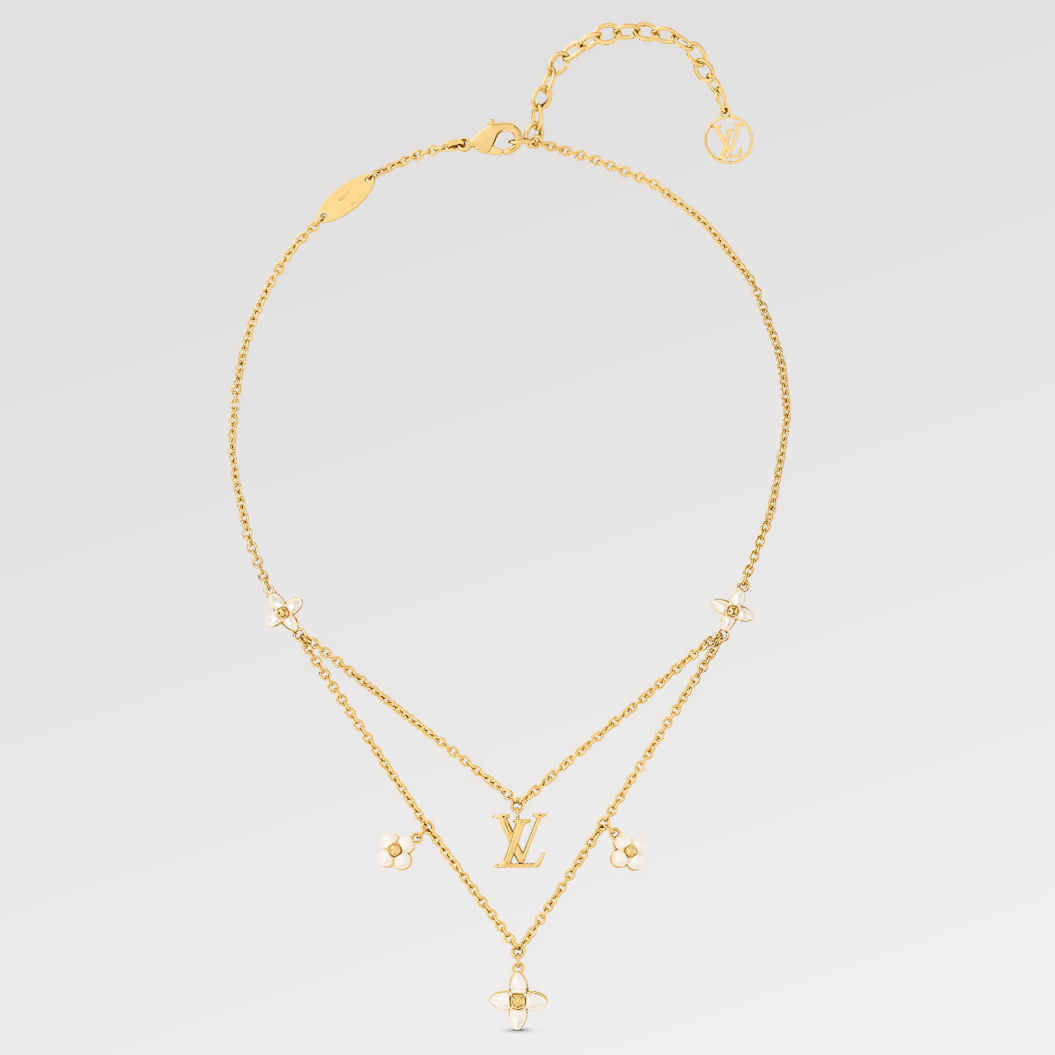 [Bijoux Regalia] COLLIER DOUBLE RANGÉE EN NACRE DORÉE FLOWERGRAM