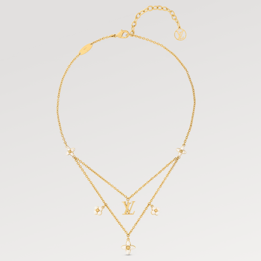 [Bijoux Regalia] COLLIER DOUBLE RANGÉE EN NACRE DORÉE FLOWERGRAM