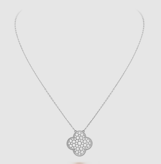 [Bijoux Regalia] Collier en argent pavé de diamants avec pendentif en forme de trèfle de 25 mm