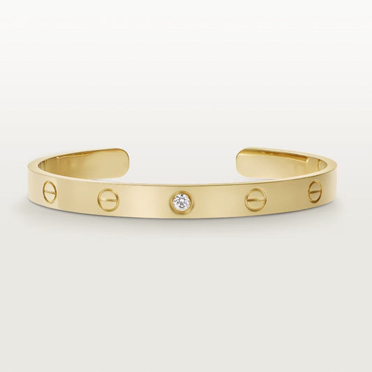 [Joyas Regalia] PULSERA DE AMOR DE 6,1 MM CON 1 DIAMANTE Y BRAZALETE ABIERTO 