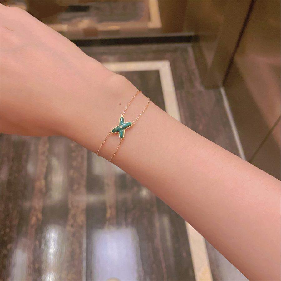 [Bijoux Regalia]Bracelet Jeux Malachite Or Rose 1 Diamant