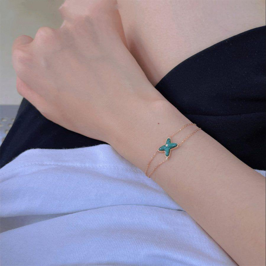 [Bijoux Regalia]Bracelet Jeux Malachite Or Rose 1 Diamant