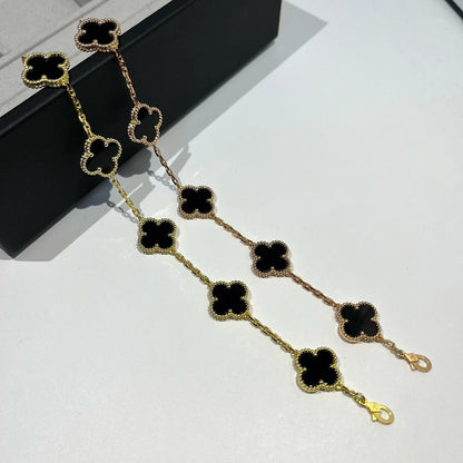 [Bijoux Regalia]BRACELET TRÈFLE 5 MOTIFS EN ONYX NOIR 