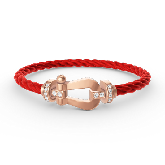 [Bijoux Regalia]BRACELET FORCE LARGE FER À CHEVAL DEMI-DIAMANT OR ROSE