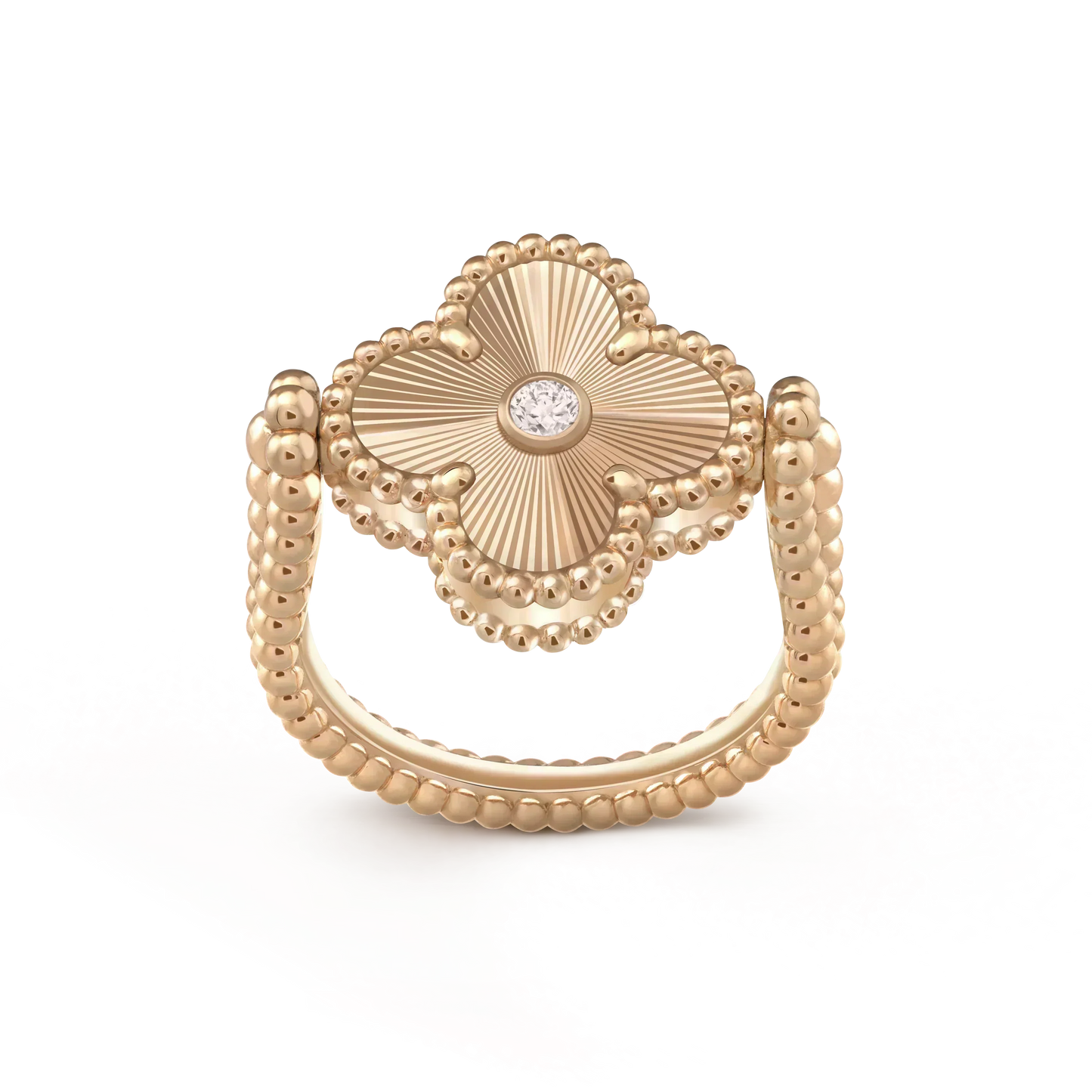 [Joyas Regalia]Anillo de oro rosa con diseño de trébol Riversible