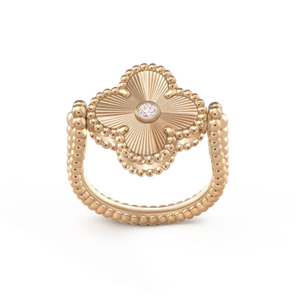 [Joyas Regalia]Anillo de oro rosa con diseño de trébol Riversible