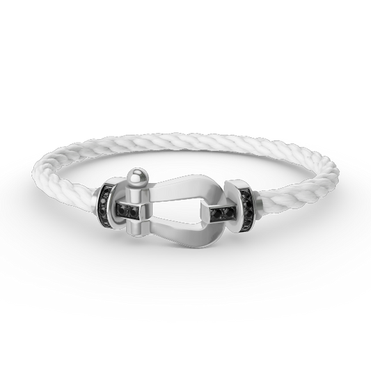 [Bijoux Regalia]BRACELET FORCE LARGE FER À CHEVAL DIAMANT NOIR ARGENT