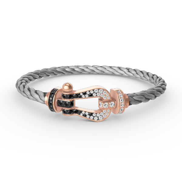 [Bijoux Regalia] BRACELET FORCE LARGE FER À CHEVAL NOIR BLANC DIAMANT OR ROSE
