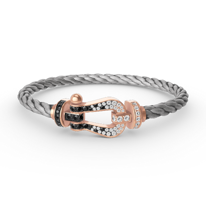 [Bijoux Regalia] BRACELET FORCE LARGE FER À CHEVAL NOIR BLANC DIAMANT OR ROSE