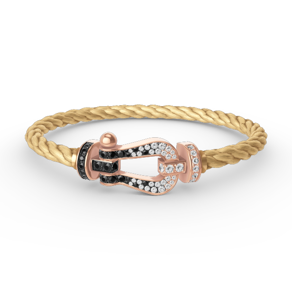 [Bijoux Regalia] BRACELET FORCE LARGE FER À CHEVAL NOIR BLANC DIAMANT OR ROSE
