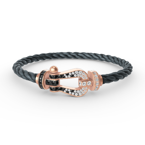 [Bijoux Regalia] BRACELET FORCE LARGE FER À CHEVAL NOIR BLANC DIAMANT OR ROSE
