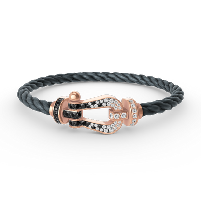 [Bijoux Regalia] BRACELET FORCE LARGE FER À CHEVAL NOIR BLANC DIAMANT OR ROSE
