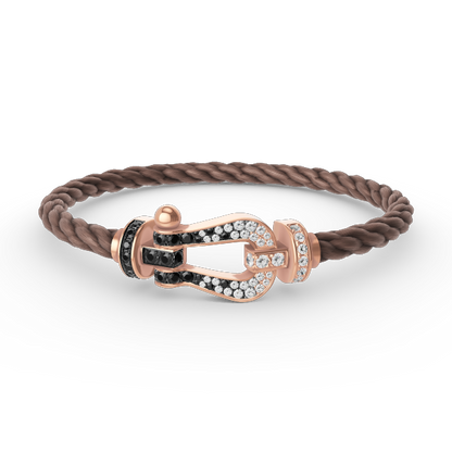 [Bijoux Regalia] BRACELET FORCE LARGE FER À CHEVAL NOIR BLANC DIAMANT OR ROSE