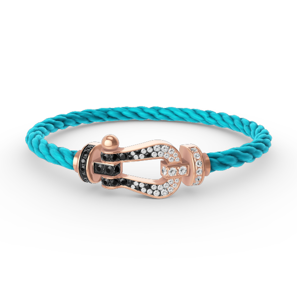 [Bijoux Regalia] BRACELET FORCE LARGE FER À CHEVAL NOIR BLANC DIAMANT OR ROSE