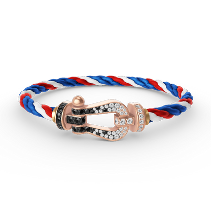 [Bijoux Regalia] BRACELET FORCE LARGE FER À CHEVAL NOIR BLANC DIAMANT OR ROSE