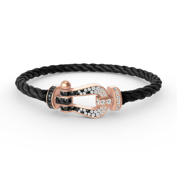 [Bijoux Regalia] BRACELET FORCE LARGE FER À CHEVAL NOIR BLANC DIAMANT OR ROSE