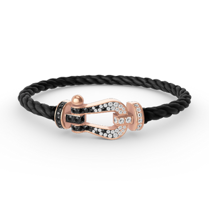 [Bijoux Regalia] BRACELET FORCE LARGE FER À CHEVAL NOIR BLANC DIAMANT OR ROSE