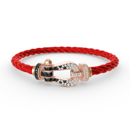 [Bijoux Regalia] BRACELET FORCE LARGE FER À CHEVAL NOIR BLANC DIAMANT OR ROSE