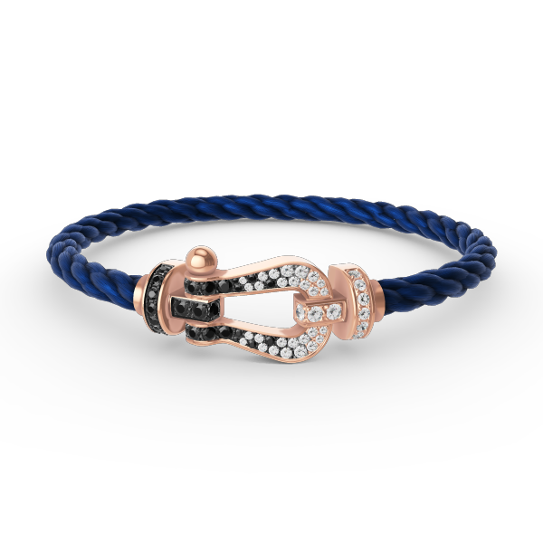 [Bijoux Regalia] BRACELET FORCE LARGE FER À CHEVAL NOIR BLANC DIAMANT OR ROSE