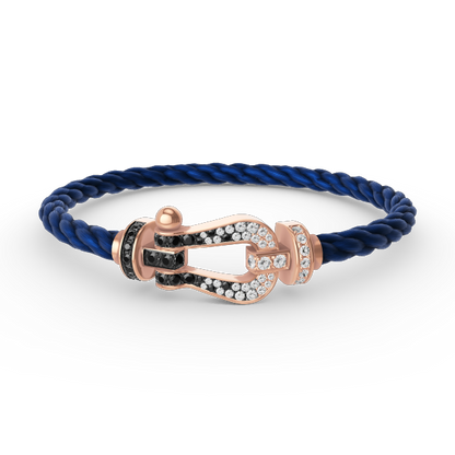 [Bijoux Regalia] BRACELET FORCE LARGE FER À CHEVAL NOIR BLANC DIAMANT OR ROSE