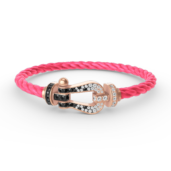 [Bijoux Regalia] BRACELET FORCE LARGE FER À CHEVAL NOIR BLANC DIAMANT OR ROSE