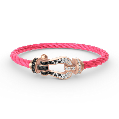 [Bijoux Regalia] BRACELET FORCE LARGE FER À CHEVAL NOIR BLANC DIAMANT OR ROSE