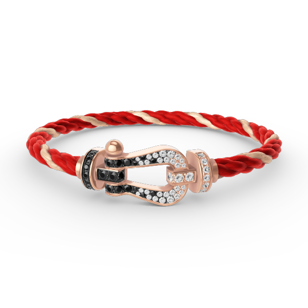 [Bijoux Regalia] BRACELET FORCE LARGE FER À CHEVAL NOIR BLANC DIAMANT OR ROSE