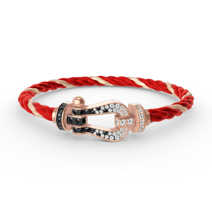 [Bijoux Regalia] BRACELET FORCE LARGE FER À CHEVAL NOIR BLANC DIAMANT OR ROSE