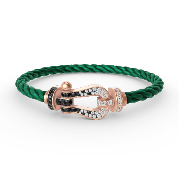 [Bijoux Regalia] BRACELET FORCE LARGE FER À CHEVAL NOIR BLANC DIAMANT OR ROSE