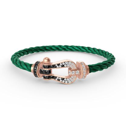 [Bijoux Regalia] BRACELET FORCE LARGE FER À CHEVAL NOIR BLANC DIAMANT OR ROSE