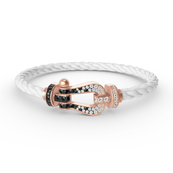 [Bijoux Regalia] BRACELET FORCE LARGE FER À CHEVAL NOIR BLANC DIAMANT OR ROSE