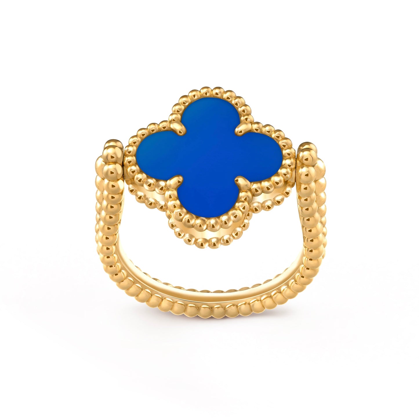 [Joyas Regalia]Anillo de ágata azul ribereña de trébol