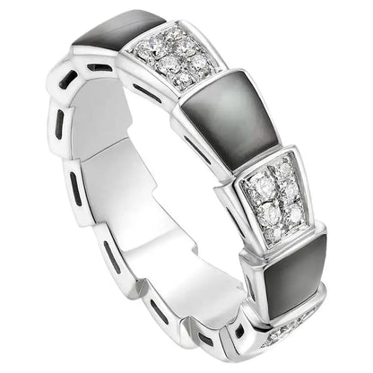 [Joyas Regalia] ANILLO SERPENTI PLATA DIAMANTE NEGRO MOP 4MM