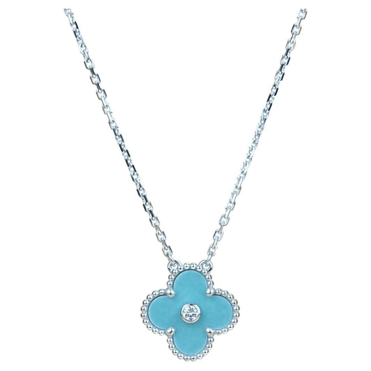 [Joyas Regalia] COLLAR DE PORCELANA SVRES DE DIAMANTES DE 15 MM DE TRÉBOL DE PLATA