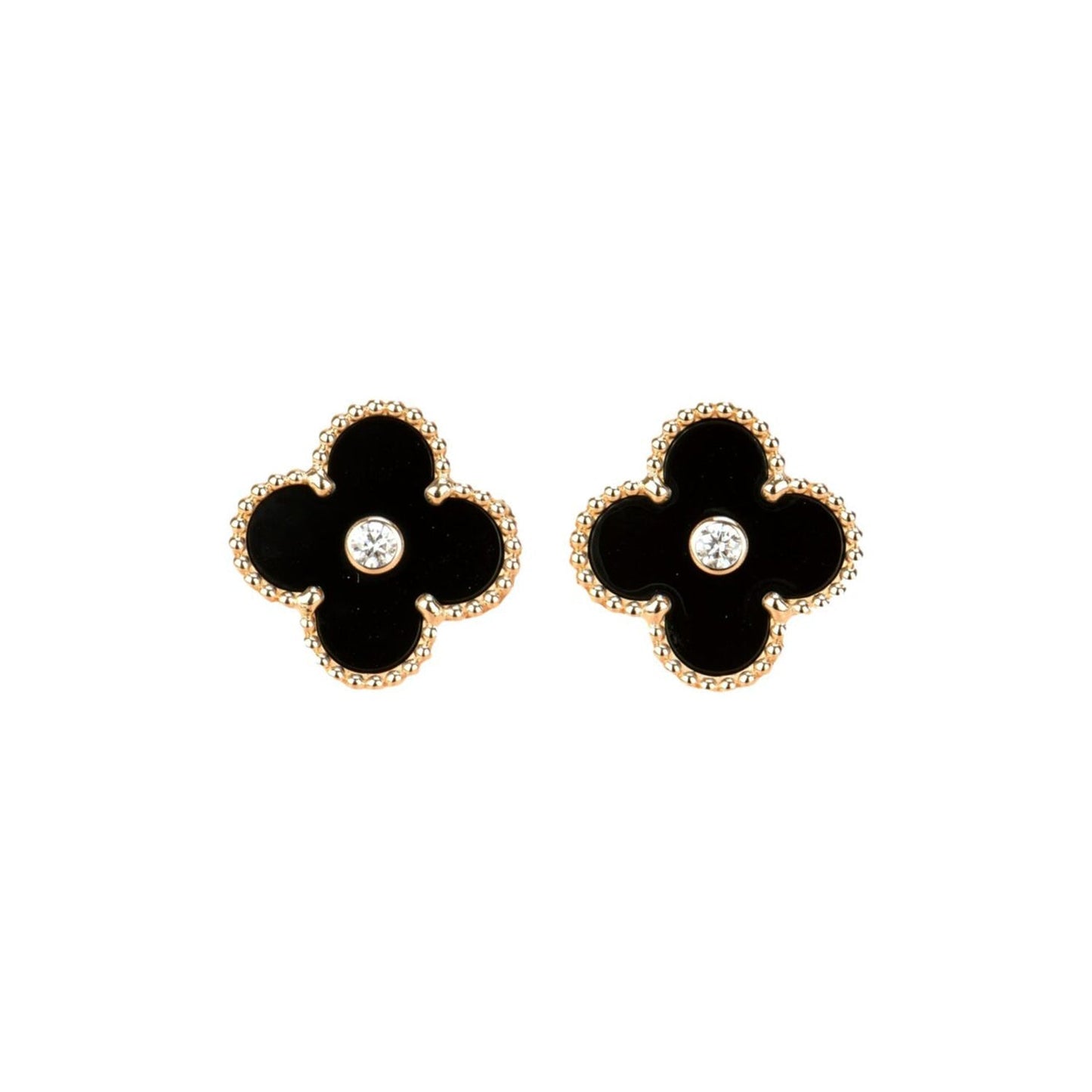 [Bijoux Regalia] BOUCLES D'OREILLES CLOVER MOYENNES 1 MOTIF ONYX DIAMANT