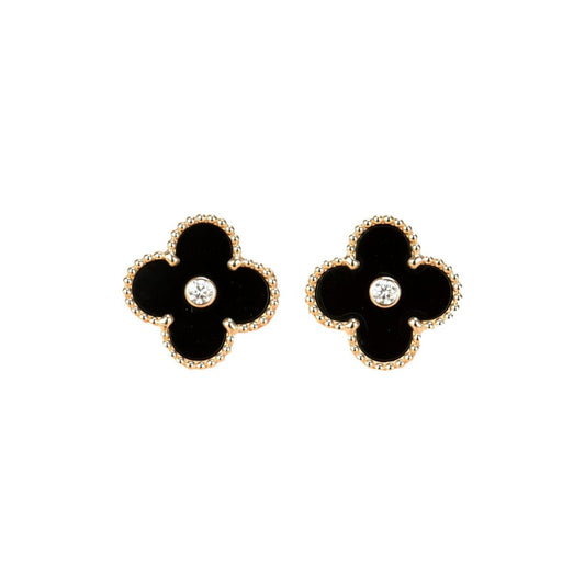 [Bijoux Regalia] BOUCLES D'OREILLES CLOVER MOYENNES 1 MOTIF ONYX DIAMANT