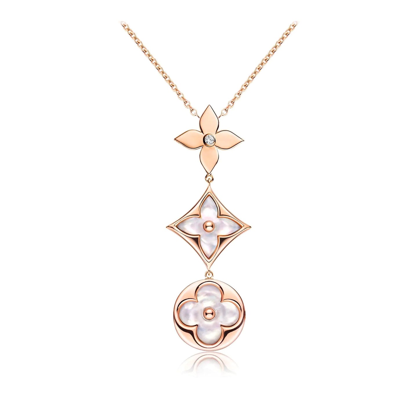 [Bijoux Regalia] COLLIER LARIAT COLOR BLOSSOM OR ROSE NACRE BLANCHE ET DIAMANT