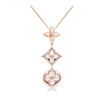[Bijoux Regalia] COLLIER LARIAT COLOR BLOSSOM OR ROSE NACRE BLANCHE ET DIAMANT