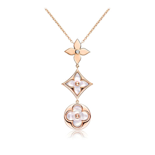 [Bijoux Regalia] COLLIER LARIAT COLOR BLOSSOM OR ROSE NACRE BLANCHE ET DIAMANT
