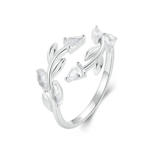 Bague ajustable simple en forme de feuille, déclaration de feuilles porte-bonheur