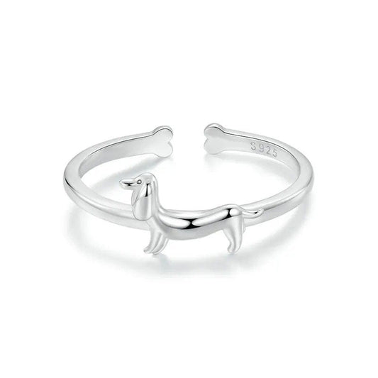 Jolie bague ouverte en forme de chien de compagnie