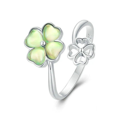Bague trèfle à quatre feuilles porte-bonheur plaquée or blanc