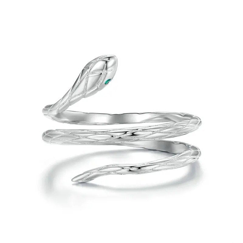 Anillo ajustable de serpiente de plata de ley